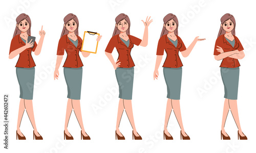 Businesswoman pose set in job occupation office character.