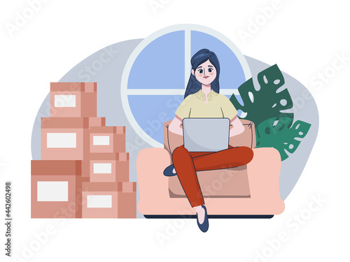 Young beautiful saleswoman is seller online.