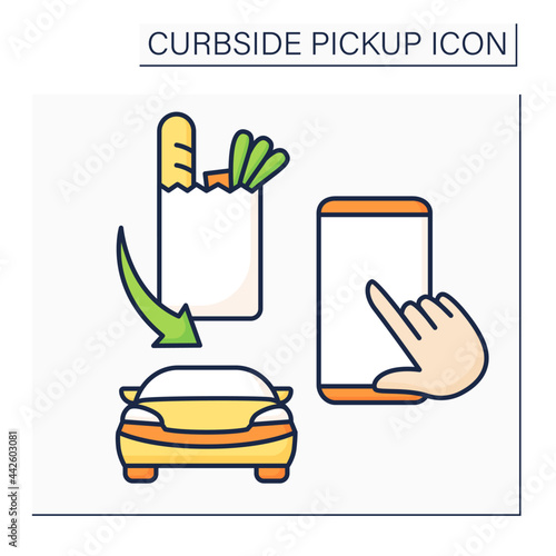 Application line icon. Curbside pickup mobile app. Order tracking. Online ordering products from grocery stores. Contact-free delivery concept. Isolated vector illustration. Editable stroke
