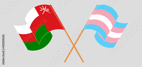 Crossed and waving flags of Oman and Transgender Pride