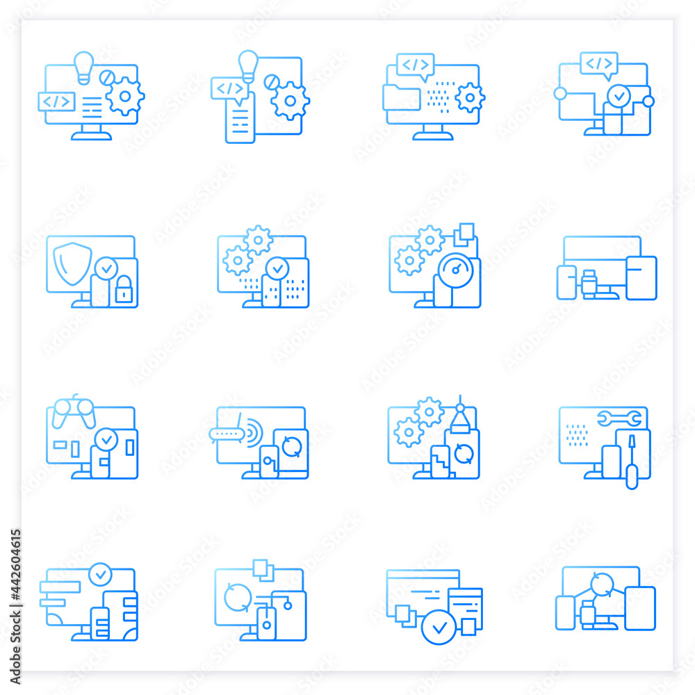 Cross platform gradient icons set. Programming environment. Platform ...