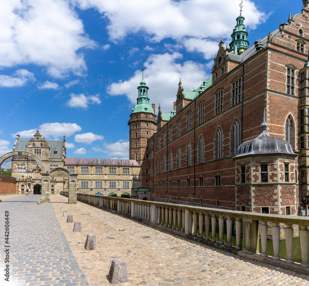 detail view of the palatial complex at Frederiksborg Castle in Hillerod