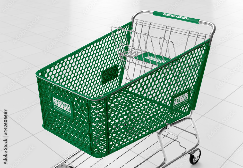 Front Isometric View Shopping Cart Trolley Mockup Stock Template
