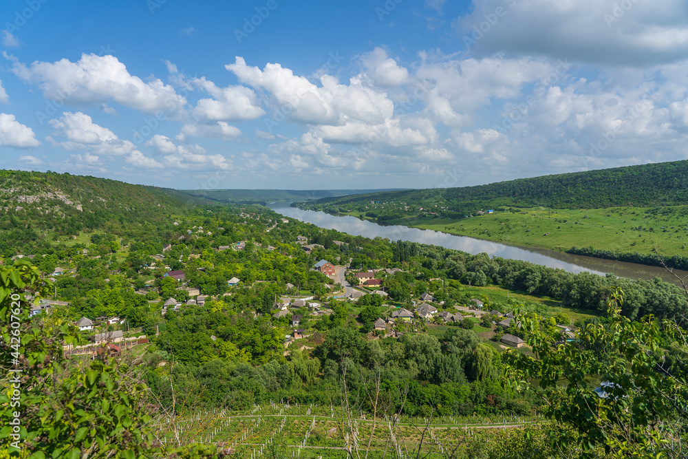 Fototapeta premium Beautiful view of the village of Stroentsy and the Dniester River, Transnistria, Moldova