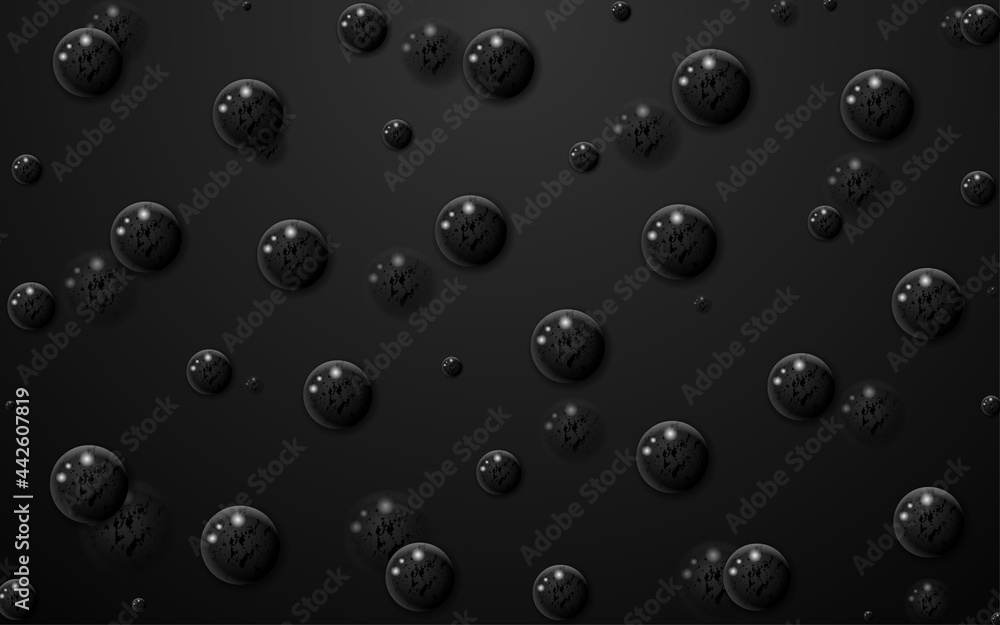 Dark Ball set isolated on black background. Realistic black orbs, oil collagen, 3d gel spheres. Vector water bubbles or round pills with shadows Dark Ball set isolated on black background. Realistic black orbs, oil collagen, 3d gel spheres. Vector water bubbles or round pills with shadows