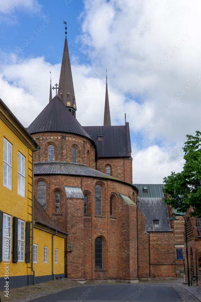 view of the historic Lutheran Roskilde cathedral in the city center