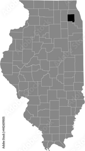 Black highlighted location map of the Illinoisan DuPage County inside gray map of the Federal State of Illinois, USA photo