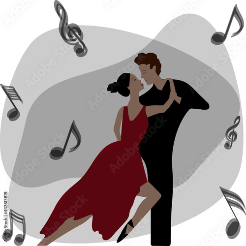 Guy with a girl dancing tango - vector illustration.