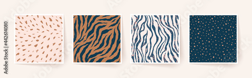 Set of animal monochrome seamless patterns. Vector animal skin prints. Fashion stylish organic textures.