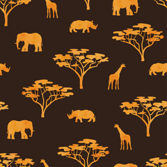 Keuken achterwand Afrikaanse dieren patronen Aquarel silhouetten Afrikaanse safaridieren  © Afanasia