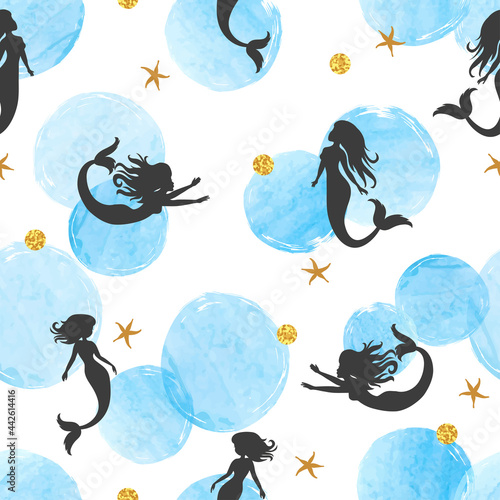 Seamless mermaid silhouette...