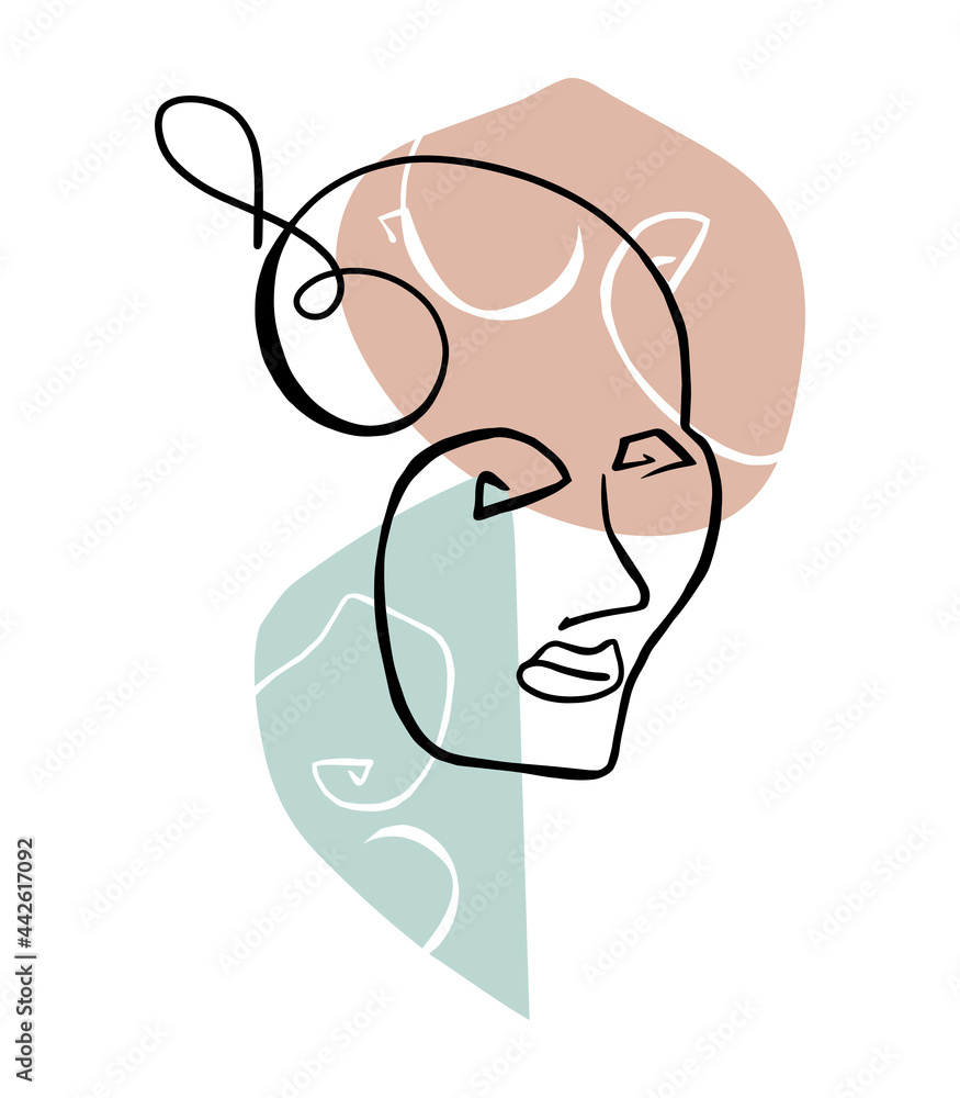 Obraz premium Woman face continuous line drawing. Abstract minimal woman portrait. Logo, icon, label.