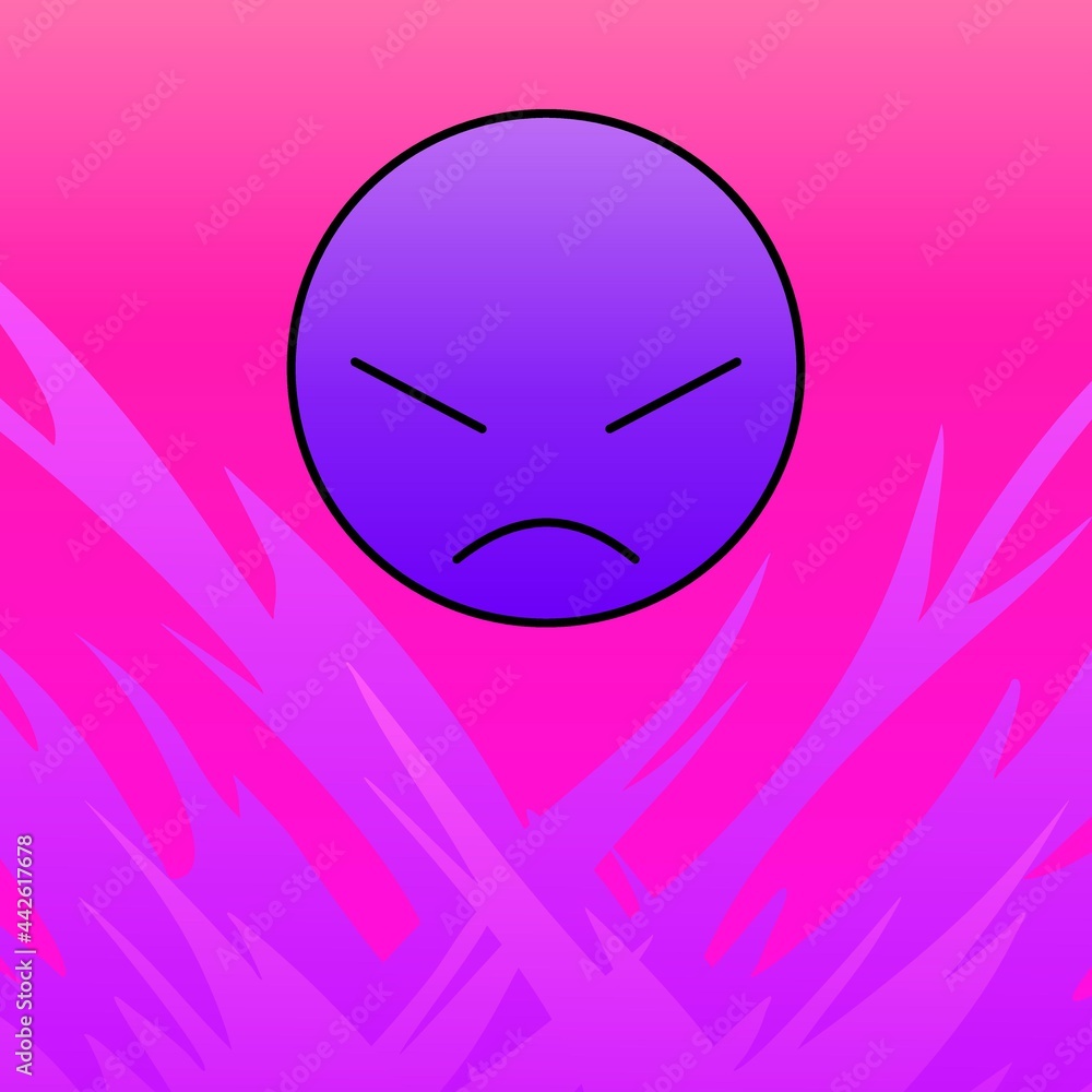 Angry face in purple with fire 06