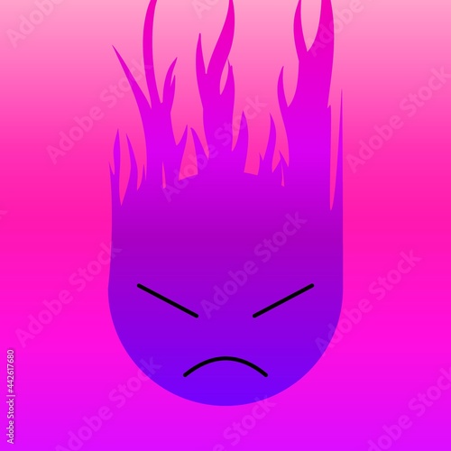 Angry face in purple with fire 08