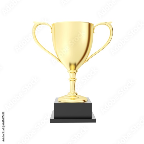Golden trophy cup isolated on white background. Winner prize. Gold award. 3d illustration.