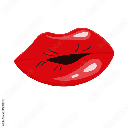 Bright juicy lips for the Day of Kisses. Color illustration of voluminous plump lips. Air kiss. The idea of stickers, postcards, valentines. Festive print. Isolated vector for Valentine's Day.