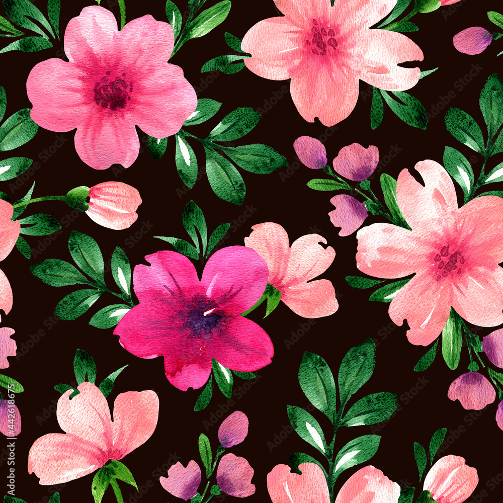 Seamless floral watercolor pattern. Fabric and packaging design.