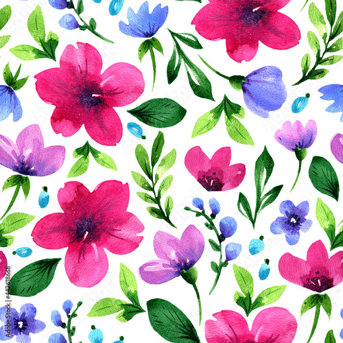 Floral watercolor pattern. Seamless illustration for design of fabric, wallpaper and other.