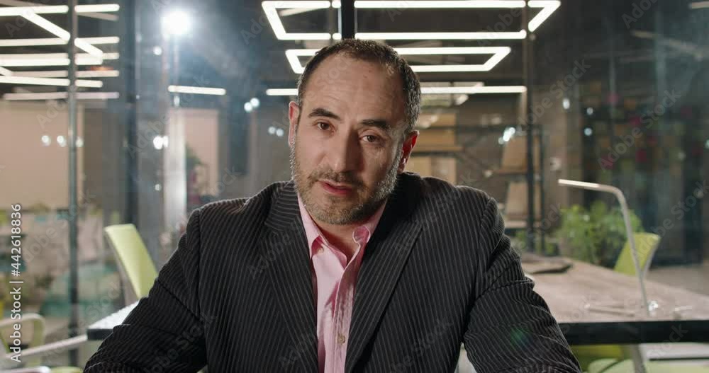 Mature man having a video chat for job interview. Experienced human resources manager having video conference 4k footage Mature man having a video chat for job interview. Experienced human resources manager having video conference 4k footage
