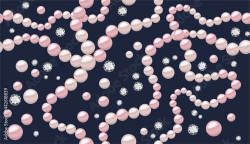 Seamless pattern with pearls necklace and brilliants