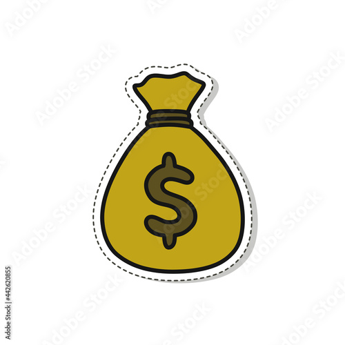money bag doodle sticker icon  vector color line illustration