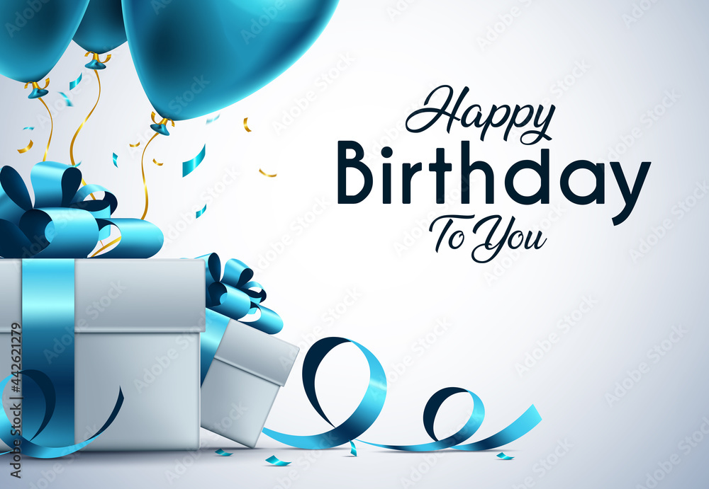 Birthday vector banner template. Happy birthday to you text in white