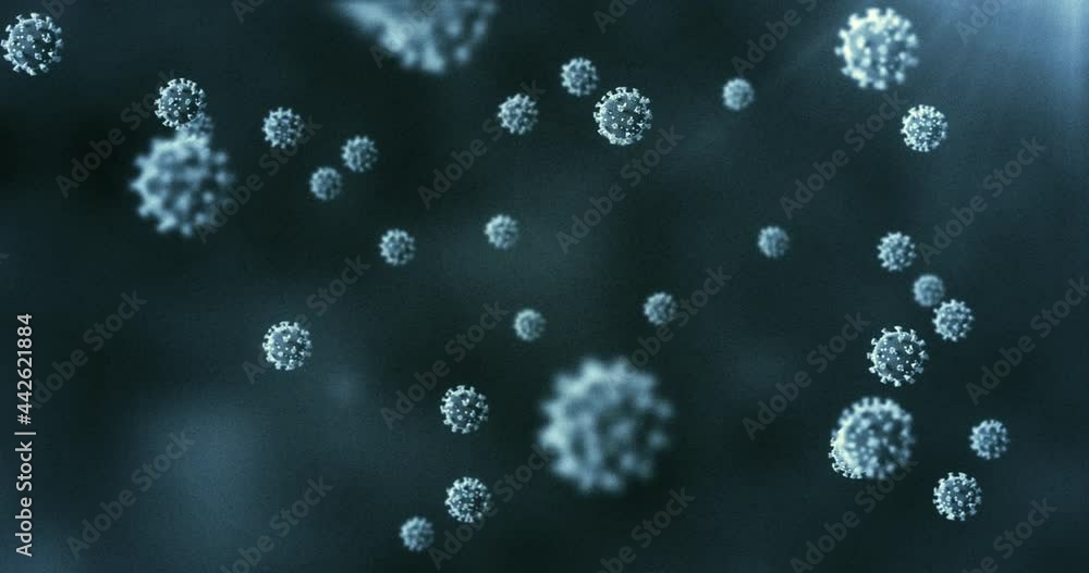Animation of macro covid 19 cells over blue background Animation of macro covid 19 cells over blue background