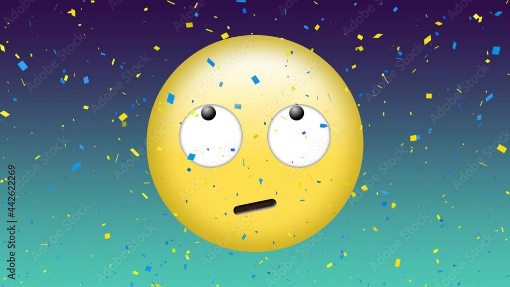 Animation of emoji icon with confetti on blue background Animation of emoji icon with confetti on blue background