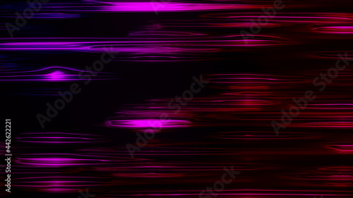 Horizontal liquid neon lines shimmer in a smooth bend. Abstract computer generated background, 3d rendering