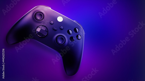 3D illustration. New generation game controller on blue and pink background