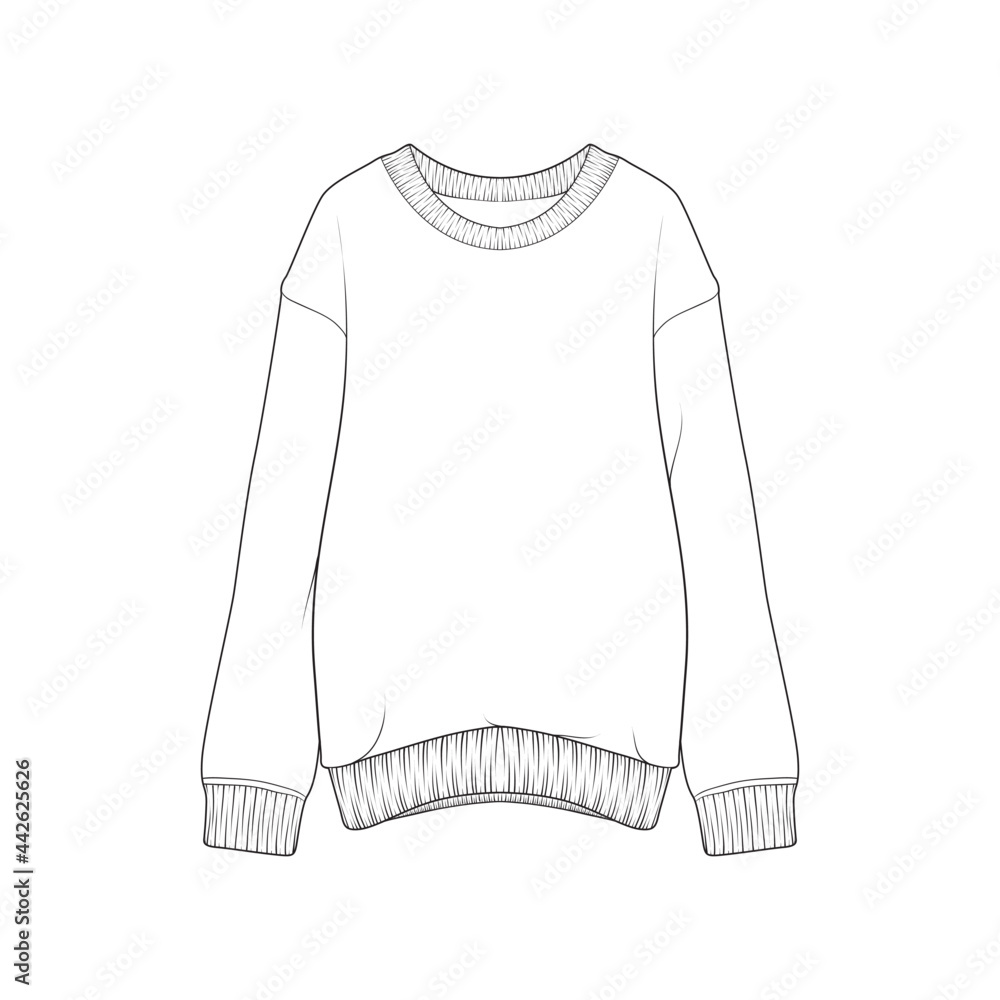 crewneck oversized outline drawing vector, crewneck oversized in a