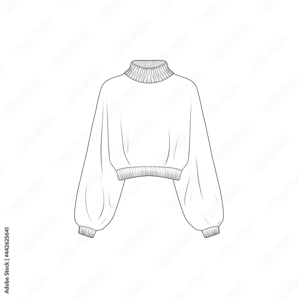 cropped turtle neck outline drawing vector, cropped turtle neck in a