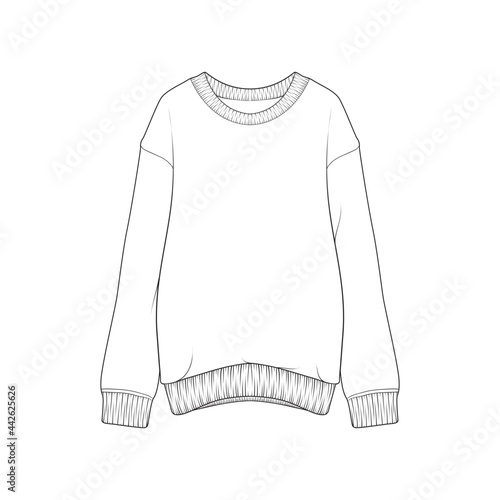 crewneck oversized outline drawing vector, crewneck oversized in a sketch style, trainers template outline, vector Illustration.