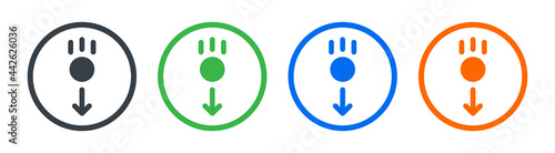 Ball with down arrow icon. Gravity concept vector illustration