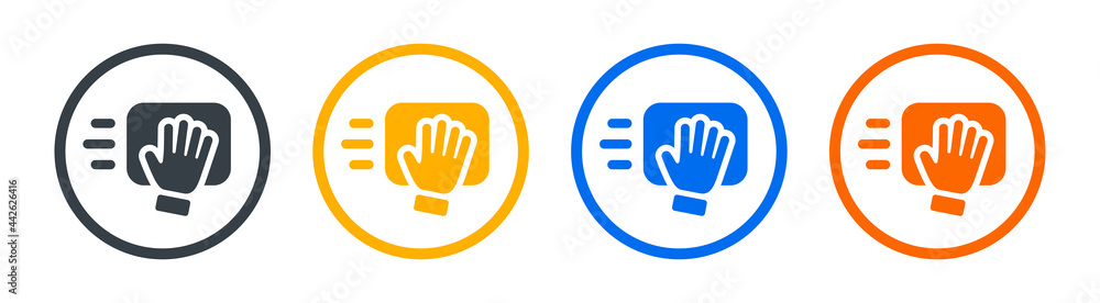 Hand with cleaning napkin icon. Wipe icon vector illustration. Hand with cleaning napkin icon. Wipe icon vector illustration.