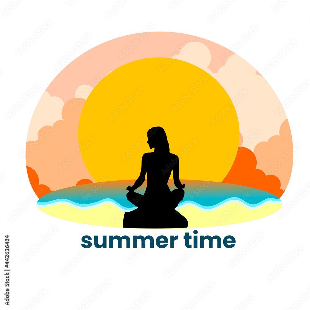 summer time on the beach illustration in flat style