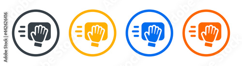 Hand with cleaning napkin icon. Wipe icon vector illustration.