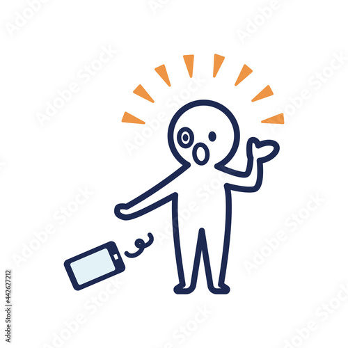 スマホを落としてしまい、びっくりしている白いデフォルメした人間のイラスト