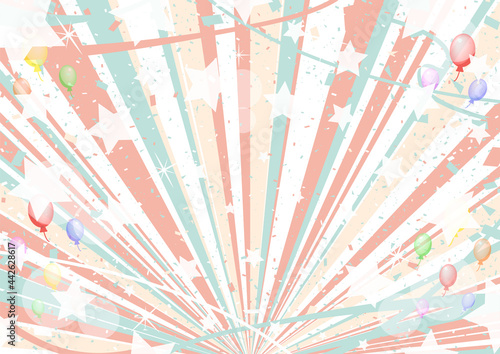 キラキラスター 紙吹雪 パルーン 可愛い配色の集中線背景