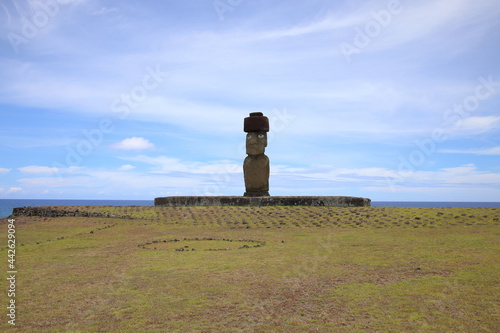 Moai at Ahu Ko Te Riku at the Tahai Ceremonial Complex on Easter Island, Chile photo