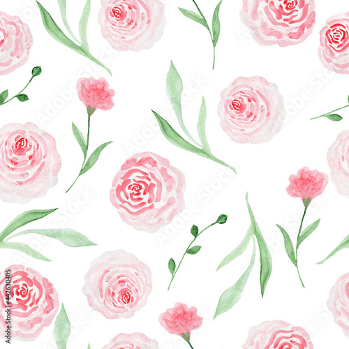 Seamless pattern with flowers and leaves. Hand-drawn . Floral pattern for wallpaper or fabric. Flowers and leaves. Texture background.