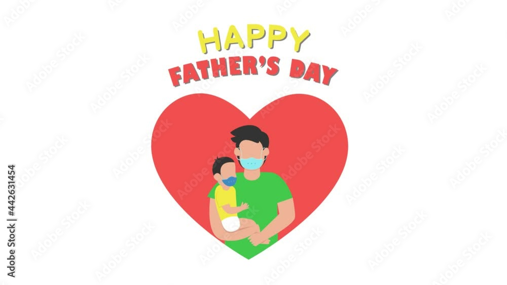 Man and his son wearing face mask in heart symbol Man and his son wearing face mask in heart symbol
