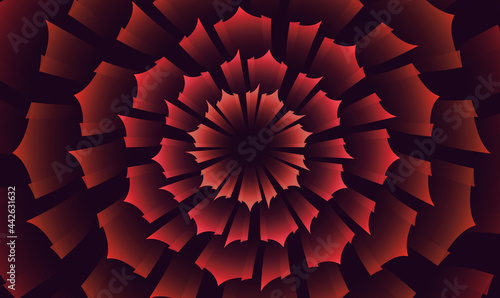 Abstract geometric rose fractal with blooming vibrant red petals