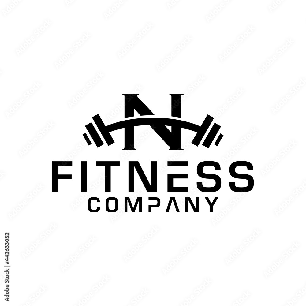 Initial Letter N fitness barbell logo vector