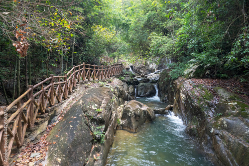 Rocks and streams and waterfalls in the canyon