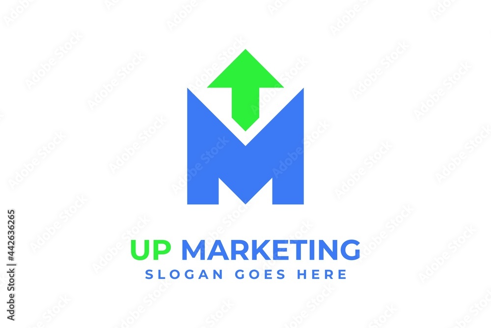 Letter M and Up Arrow Concept Monogram Logo. Marketing Icon for E-Commerce Business Letter M and Up Arrow Concept Monogram Logo. Marketing Icon for E-Commerce Business