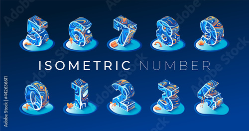 Isometric Number in blue and orange wavy style