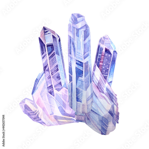 Foto Watercolor mineral blue crystal diamond isolated on white background