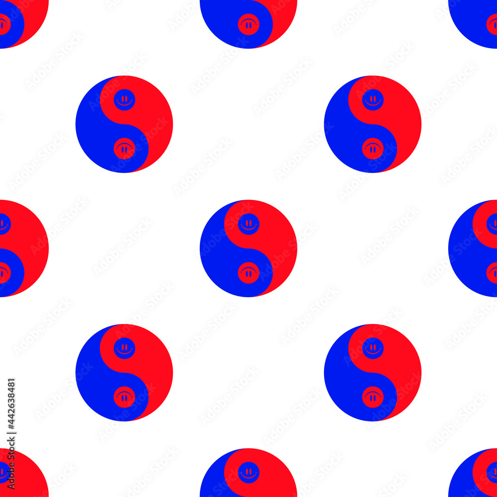 Yin and yang with happy face in red and blue. Vector seamless pattern
Yin and yang with happy face in red and blue. Vector seamless pattern