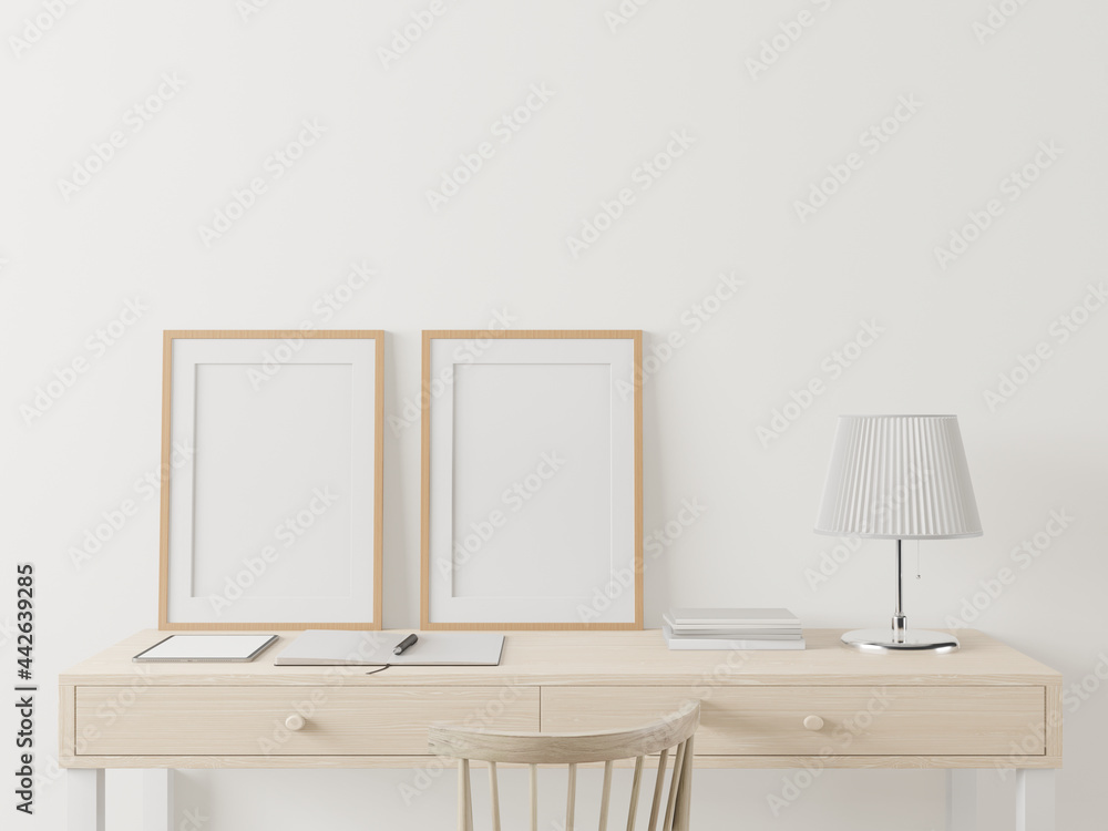 Obraz premium The living room is decorated with a storage table. Chair and picture frame